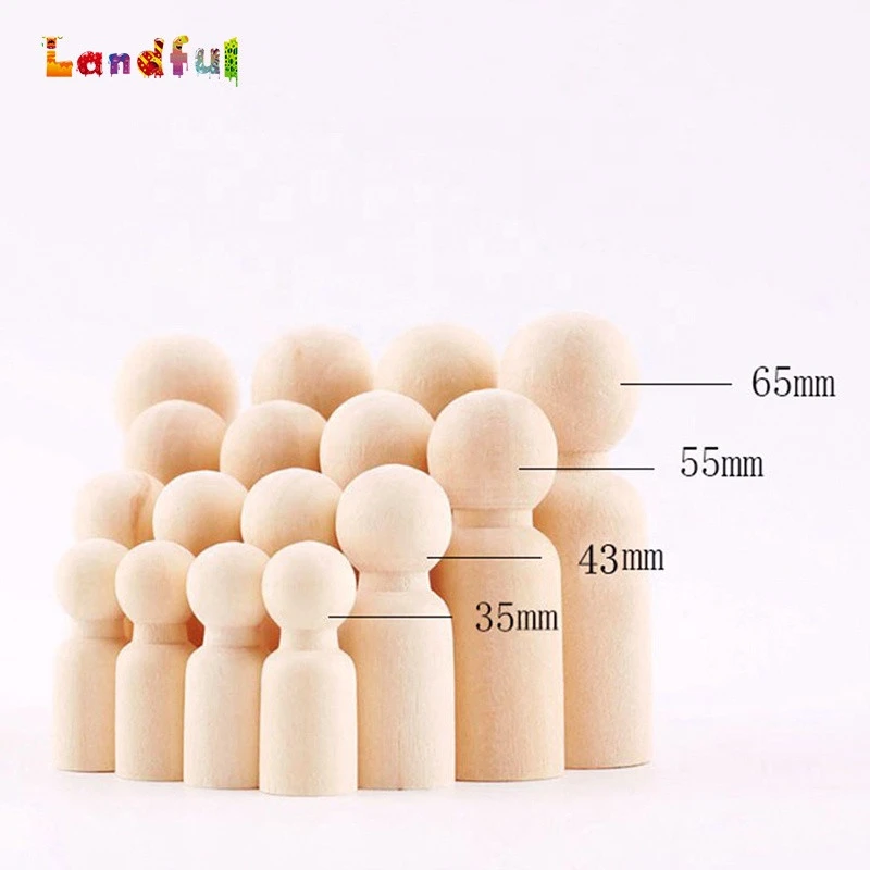 High Quality Wholesale Diy Unfinished Natural Wood Color Wooden Peg Dolls For Painted Crafts Pendant Decoration  Kids Craft