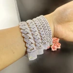 Hot Sale HipHop Jewelry 925 Silver 14K Gold Plated 8Mm Link Chain Moissanite Cuban Link Chain Mens Iced Out Miami Cuban Bracelet