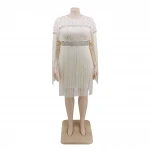 hot sale long sleeve puffy lace  lace fringed beaded fairy bodycon dress 