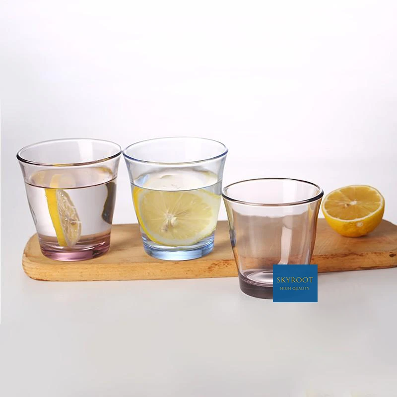 Hot Sale Wholesale Clear Juice Water Glass Cup Set 3Pcs Modern Style Colored Dinning Table Drinking Mouth Cup