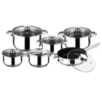 Hot Sale Wholesales Low Price Pots and Pans Set 12pcs Multi-function Stainless Steel Cookware Set with Whistling Kettle