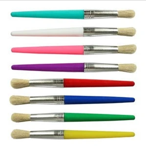 Hot Selling 4pcs Candy Colored Round Head Plastic Handle Graffiti Pens Pig Bristle Acrylic/Watercolor/Gouache/Oil Paint Brushes