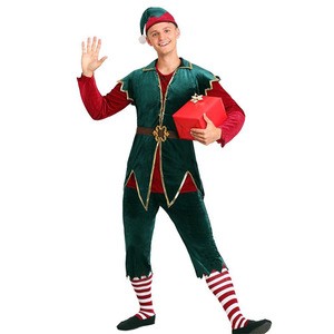 Hot Selling Long-sleeved New Year Party Cosplay Green Christmas Adult Elf Costume For Man Woman