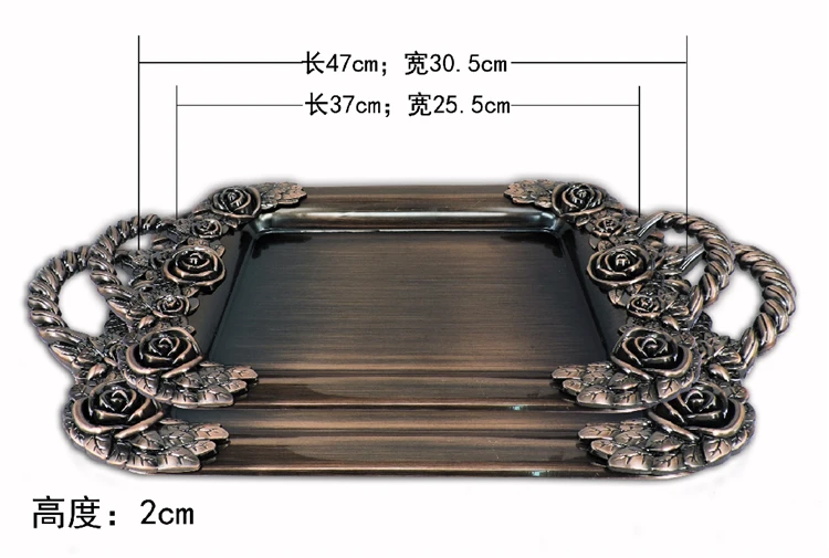 Hot Selling Middle East Stainless Steel 2 PCS Set Rose Emboss Retro Craft Serving Tray
