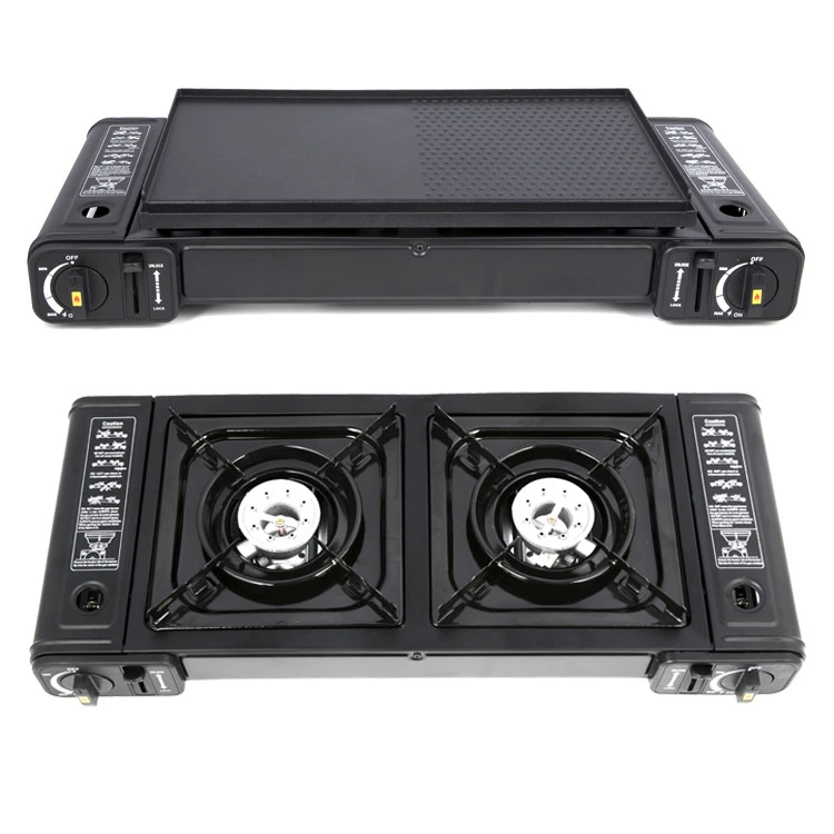 Hot Selling New Model CE Standard Indoor & Outdoor Double Burner Butane Gas Oven Gas Stove With BBQ Plate