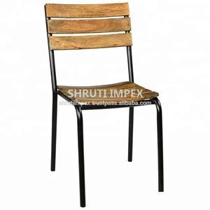 Indian Handmade Industrial Chairs Iron Frame Wooden Seat Dining Chair