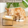 Indoor Cats Orthopedic Pet Food Container Raised Cat Food Water Bowl Elevated Ceramic Dish with Bamboo Stand