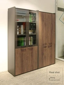 Industrial style wooden office filing cabinet with lock office bookcase with glass doors