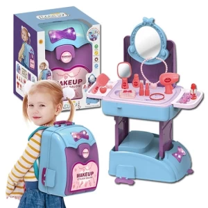 Kids 2 In 1 Sounds Light Pretend Play Backpack Table Set Make Up Toy For Girls