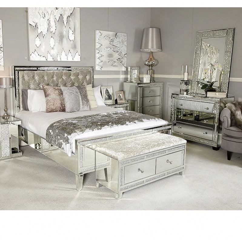 King Size Furniture Bed Mirrored Bedroom Sets