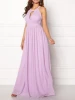 Ladies Elegant Pleated Long Lilac Bridesmaid Dresses