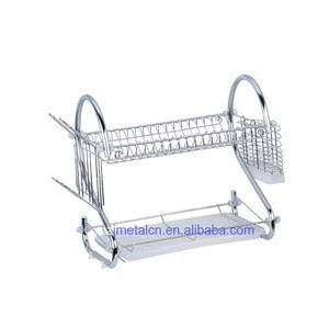 large 2 tier modern kitchen cabinet Chrome-plated dish drying rack with chopsticks holder