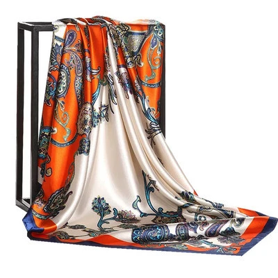 Latest Bohemia Paisley 90X90 square polyester custom print silk like satin women shawl scarf