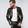 Leaf Print Linen Mens Skinny Fashion Suit Casual Suit Business Suit Wholesale