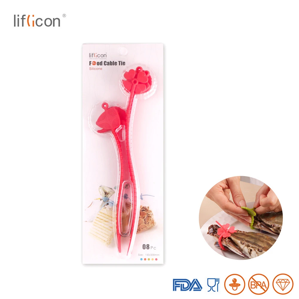 -liflicon food bag clips reusable silicone cable ties muti-function bag closure bag clips Wholesale kitchen accessories