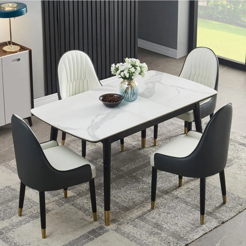 Light luxury marble top dining table chair set table dimension have many selects