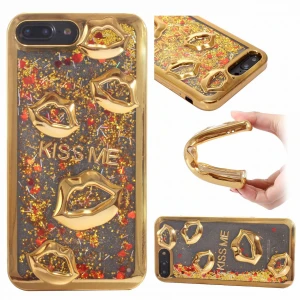 Luxury 3D Liquid Quicksand Flowing Floating Bling Glitter Sexy Lip Phone  Xs Max Case Shining Lipstick Kiss Soft Silicone Cover