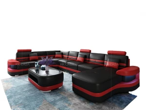 Luxury Modern Design Living Room Furniture Sets Stainless Steel Italian Leather U shaped Sofa 7 seater Set