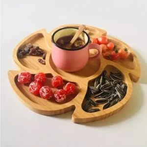 luxury multi-functional bamboo wooden snack food dried fruits and nut party gift tray divided serving tray for nuts with handle