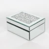 Luxury Silver Crystal One Layer Velvet Material Inside+Glass Mirror Jewelry Box With Diamond Decor+ Marriage Wedding Gift