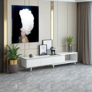 Luxury Style Marble Surface High Gloss White Finish Golden Frame Extendable TV Stand Furniture