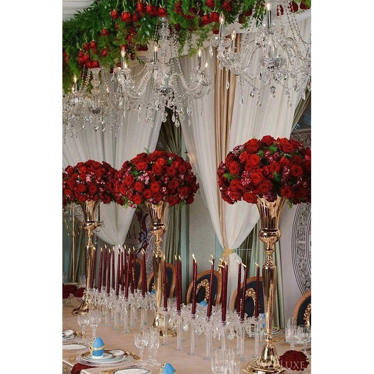 Luxury Wedding Gold Color Flower Decoration Vases Wedding Metal Floor Vase