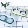 Manufacturer Wholesale Lovely Stainless Steel Double-bowl Pet Cat Feeder Easy Clean Plate Dog Food Water Bowl