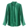 Manufacturer Wholesale Womens Long Sleeve Flounce Silk Blouse 100% Mulberry Silk Button Up Shirt Women