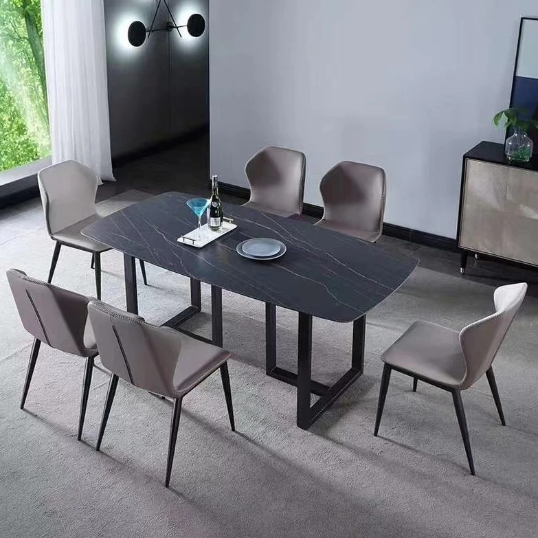 Modern living room furniture Banquet Dining Table and Chairs Set Modern Black 6 Seats Solid for Dining Room Set