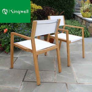 Modern Living Room Teak Wood Garden Furniture Cloth Dining Room Table Set Wooden Legs Teslin Fabric Restaurant Outdoor Chair