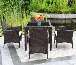Modern Outdoor Garden Patio Furniture Restaurant Rattan Leisure Cube Dining Table Set