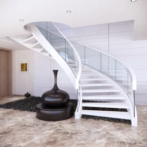 Modern style indoor curved  stairs new design with glass railing