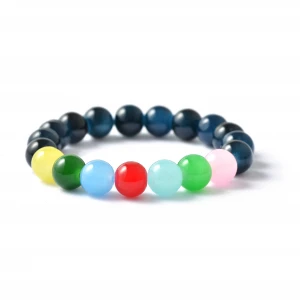 Multi-Color Round Glass Beaded Handmade Stretch Bracelet, 10mm Beads Wristband for Women Girl Fahsion Jewelry