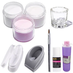 Nail Art Pink White Acrylic Powder And Liquid Glass Cup Container Brushes Tools Set