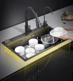 Nano black vegetable sink single sink 304 stainless steel household sink under counter basin