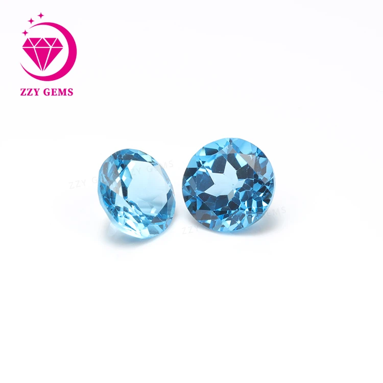 Natural Carved Gemstones Round Cut Brilliant 7.0mm 8.0mm Blue Topaz Loose Gemstone Natural Gems In Stock