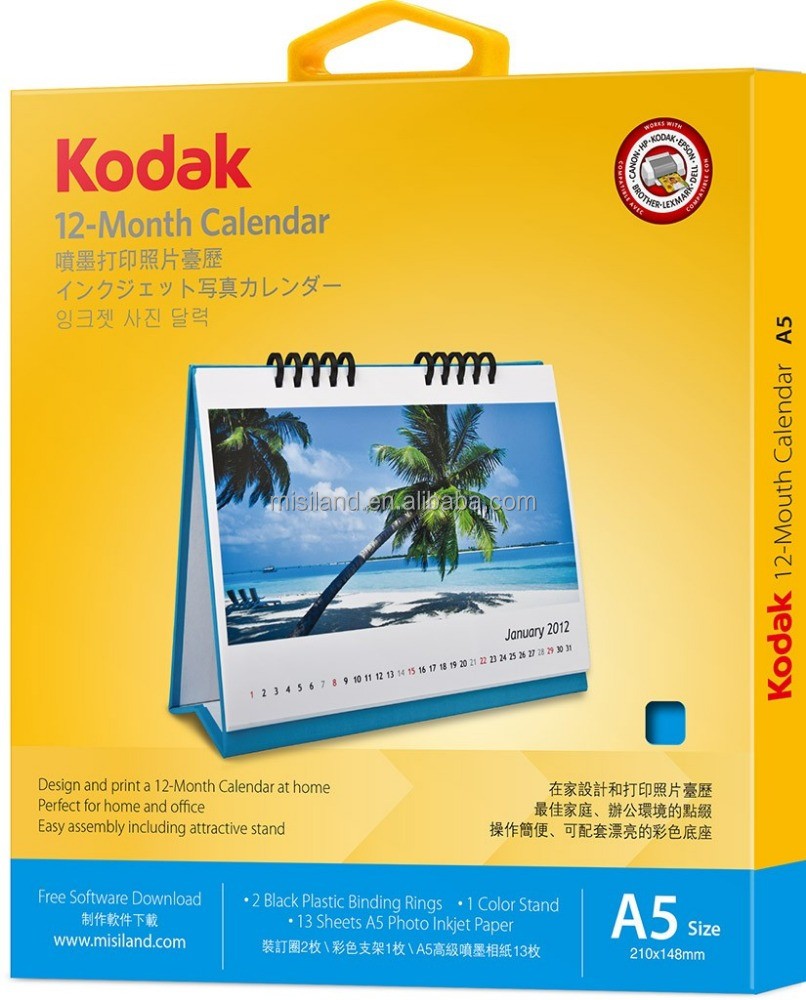 New design A5 inkjet desk calendar with 13 pages rc photo paper