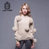 New designs 30% wool + 70% acrylic woolen sweater with fox fur pompon winter sweater for ladies