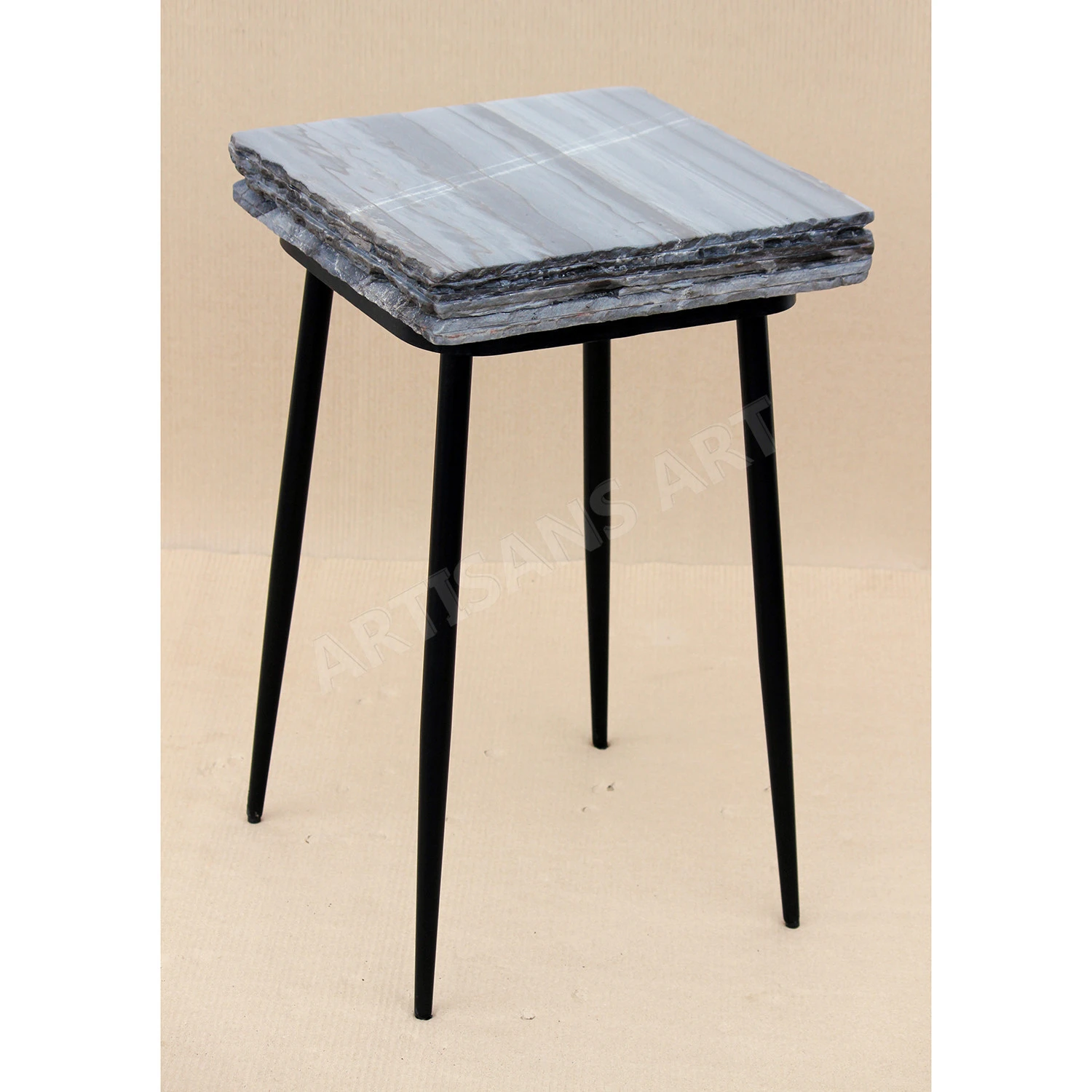 New Modern Industrial Marble Live edge stone slab side stool table, Live Edge marble top end table