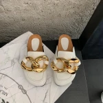 New Niche Shoes Design Chain Half Slippers Womens Outer Wear Flat Slippers