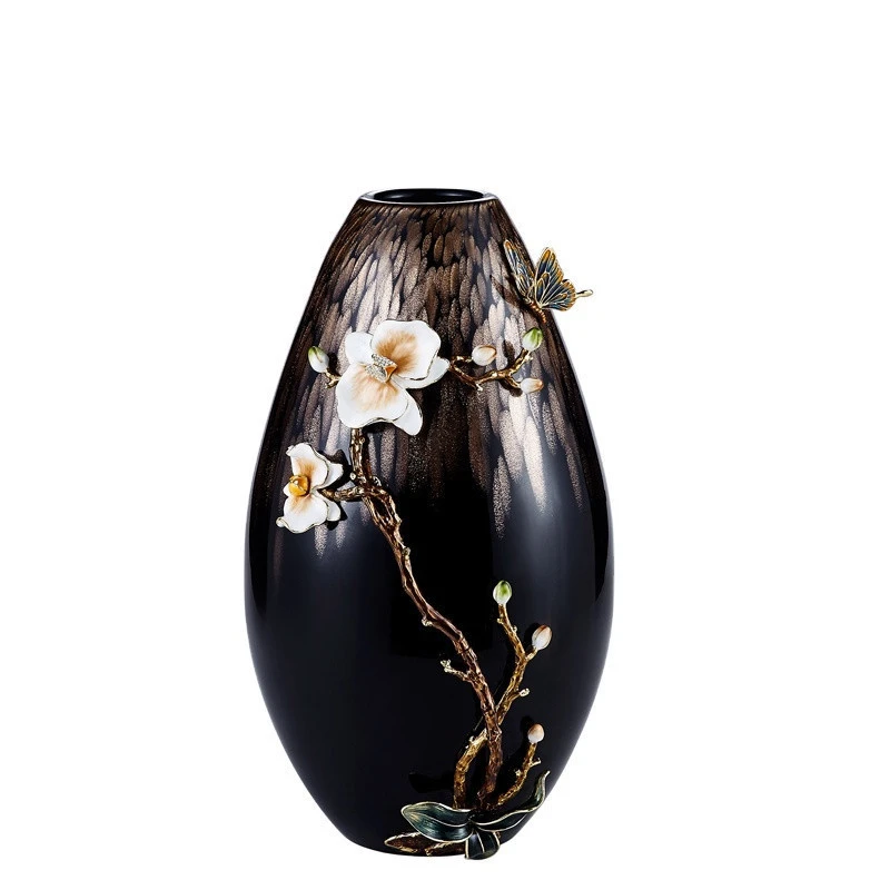 NOSHMAN Best Gift Florero de cristal de color esmaltado Table Porch Hotel Decor Pewter Metal Flower  Crystal Glass Vase