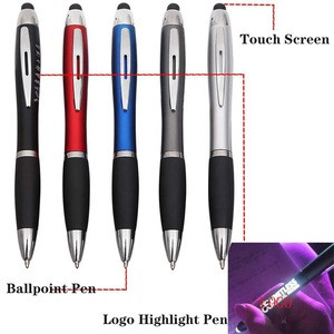 OEM DIY Black Led Light Up Gift Soft Touch Screen Ball Pen Custom Cheap Plastic Active Stylus Promotion Ball Point Pen With Logo