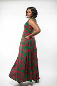 OEM wholesale ankara women long maxi dress in green print african traditional dresses designs