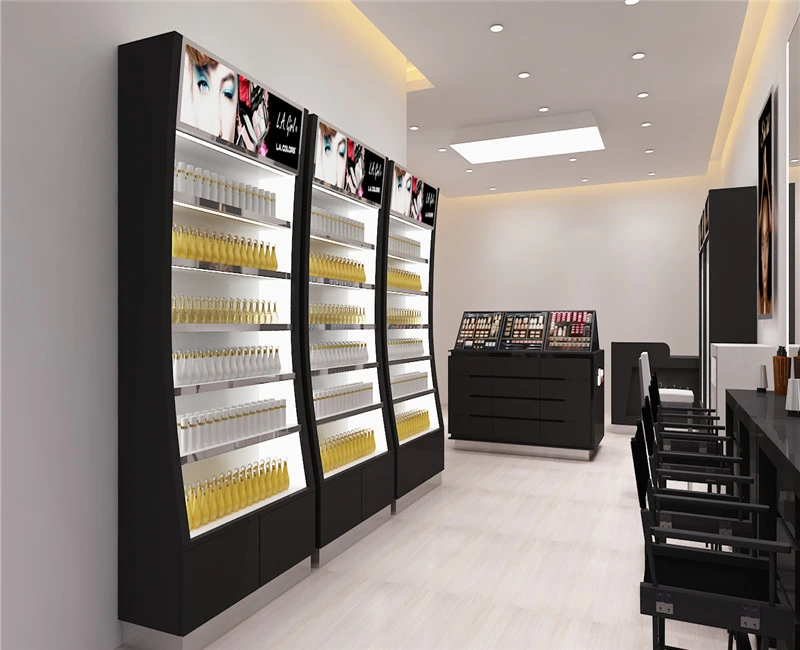 OEM&ODM Beauty salon mirror work Makeup station / cosmetic shop with display shelves