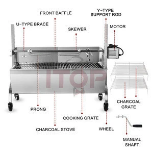 Outdoor stainless steel hog lamb charcoal barbeque bbq rotisserie spit roaster with 100kg electric motor grill