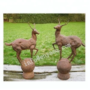 Paired Life Size Stag Statues, Garden Animal Metal Sculpture