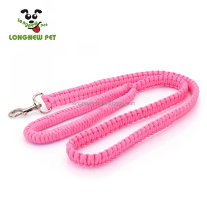 Pink Braided Pet Dog Collar and Leash Set with Unique King Cobra Design Silver Charms