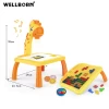 Projector LED Painting Table Building Block Children Toys Kids Drawing Board Desk With Square Block