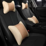 PU Leather Knitted Car Pillow Headrest Neck Rest Cushion Car Head Rest Pillow Auto Safety Pillow Car Accessories 2021 Exterior