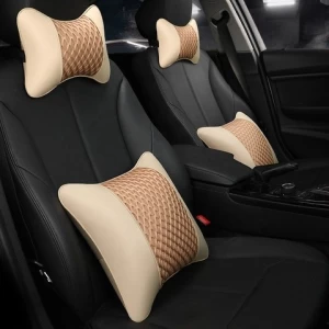 PU Leather Knitted Car Pillow Headrest Neck Rest Cushion Car Head Rest Pillow Auto Safety Pillow Car Accessories 2021 Exterior